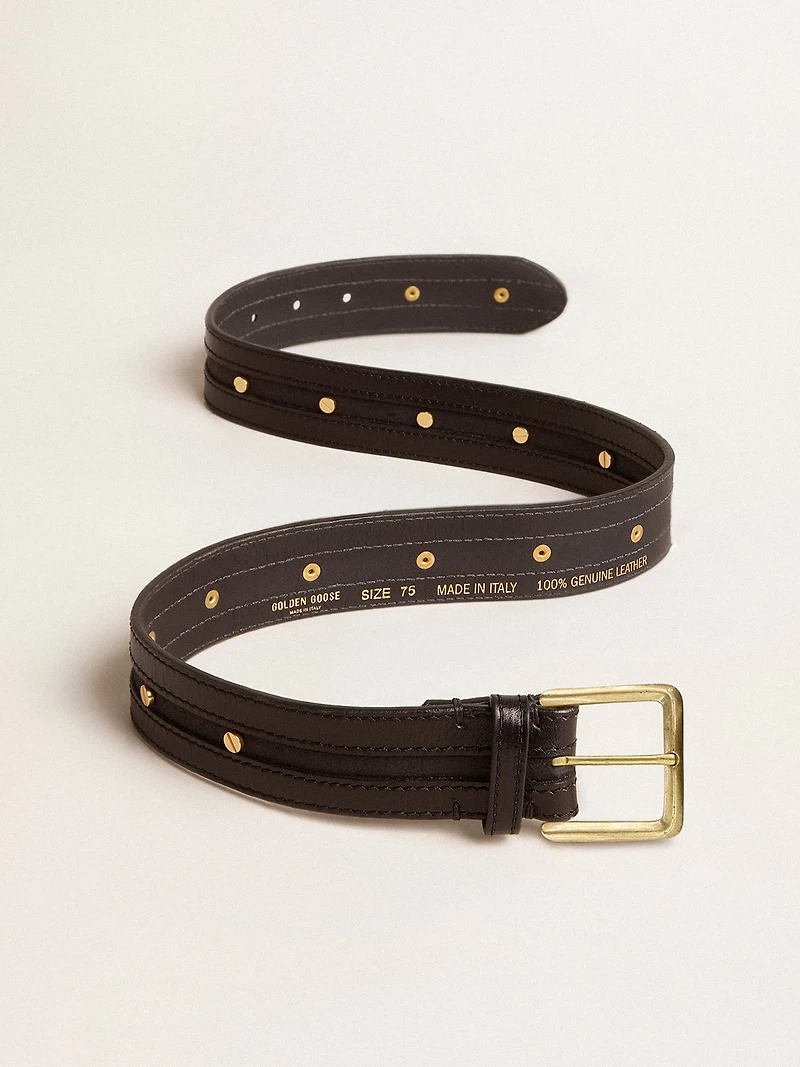 Women’s black belt washed leather with gold studs