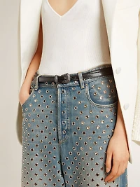 Black leather belt with silver buckle