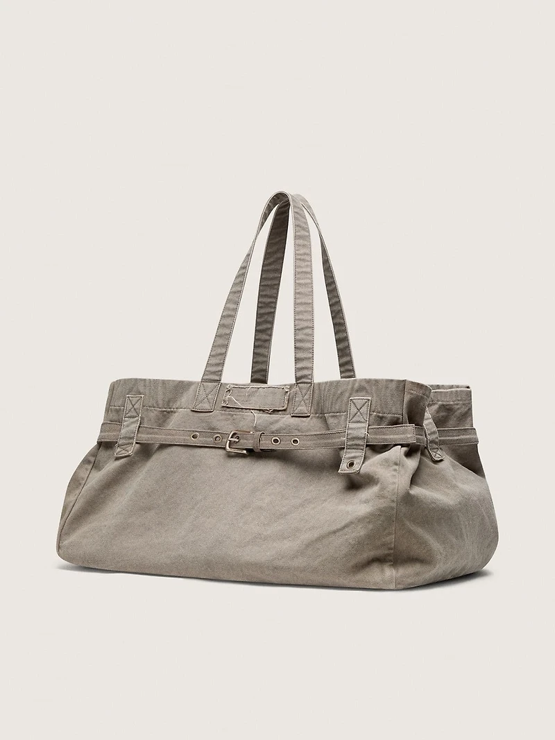 Anthracite canvas tote bag with embroidery and antique silver details