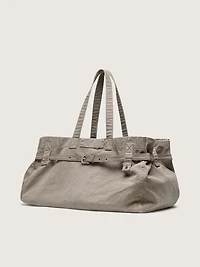 Anthracite canvas tote bag with embroidery and antique silver details