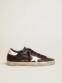 Women’s Super-Star black leather with white star and heel tab