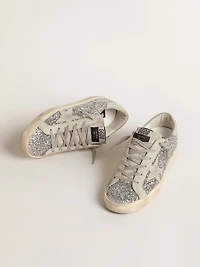 Women's Super-Star silver glitter with ice-gray suede star