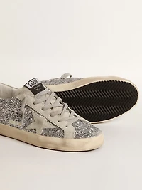 Women's Super-Star silver glitter with ice-gray suede star
