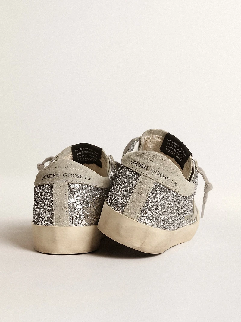 Women's Super-Star silver glitter with ice-gray suede star