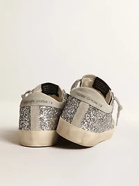 Women's Super-Star silver glitter with ice-gray suede star