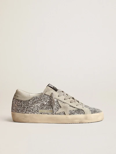 Women's Super-Star silver glitter with ice-gray suede star