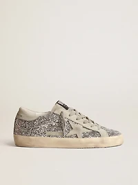 Women's Super-Star silver glitter with ice-gray suede star