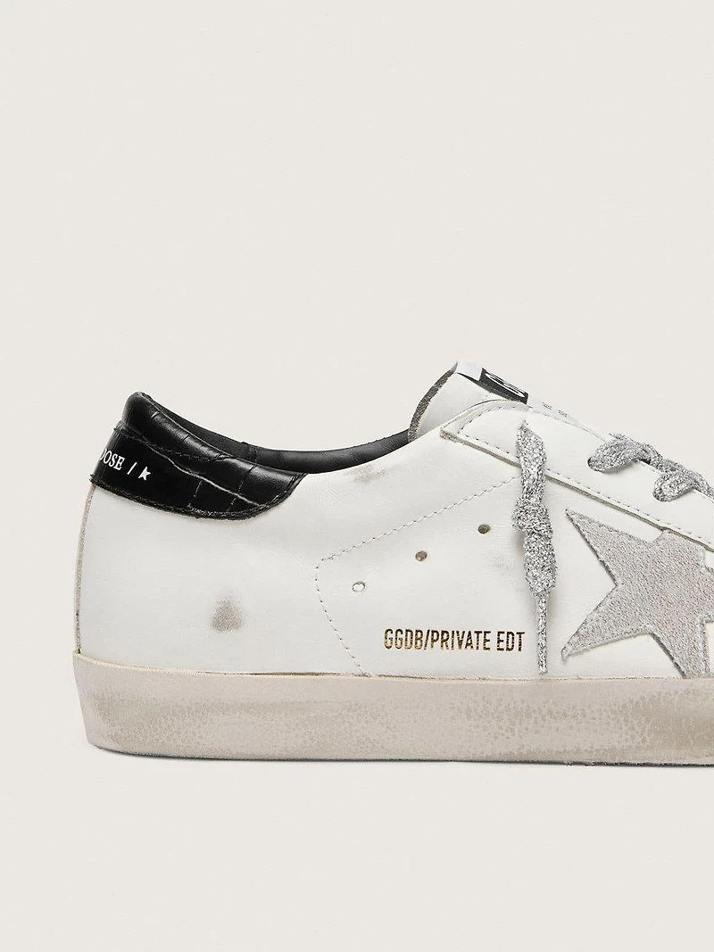 Women's Super-Star with white suede star and black croc-print leather heel tab