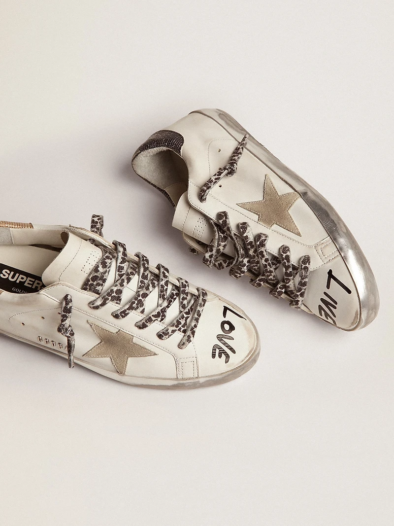 Women's Super-Star white leather with gray suede star
