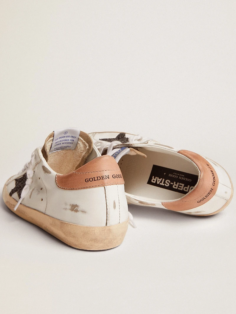Women's Super-Star with black glitter star and pink heel tab