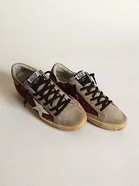 Women's Super-Star burgundy glitter with white leather star and dove-gray suede tongue