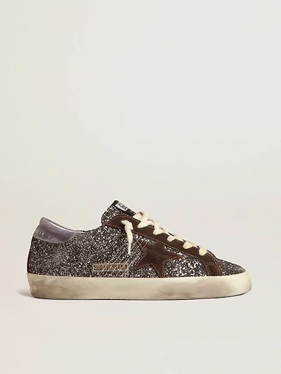 Super-Star glitter with a brown star and lilac heel tab