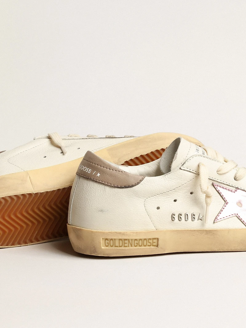 Women's Super-Star white nappa with pink metallic leather star