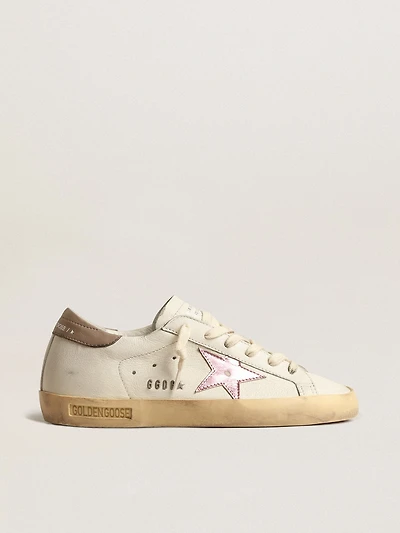 Women's Super-Star white nappa with pink metallic leather star