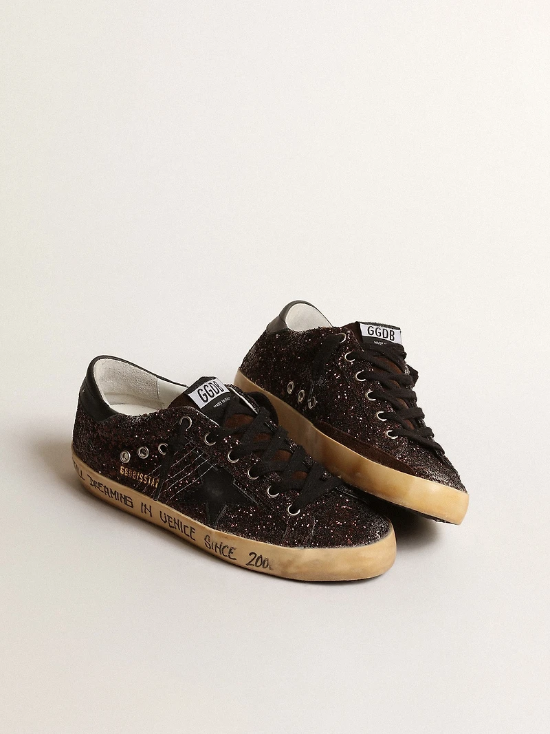 Super-Star in brown glitter with black leather star and heel tab