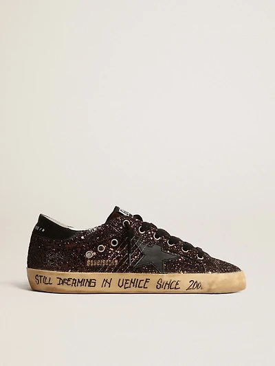 Super-Star brown glitter with black leather star and heel tab