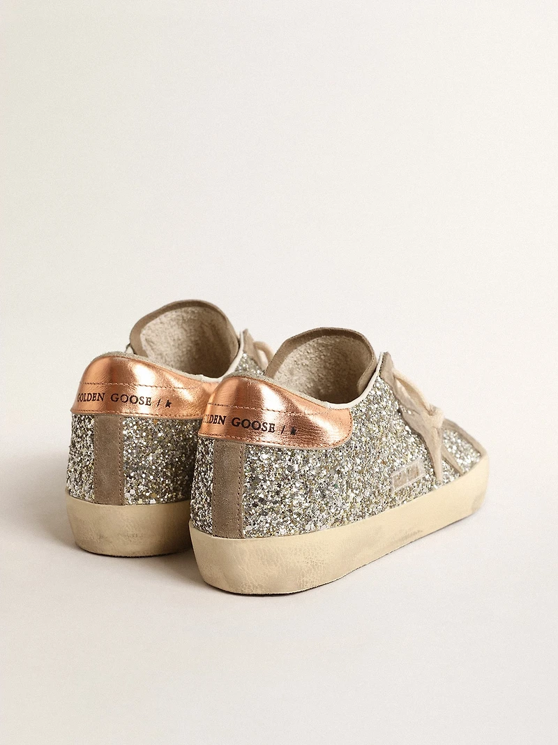 Women's Super-Star platinum glitter with dove-gray suede star