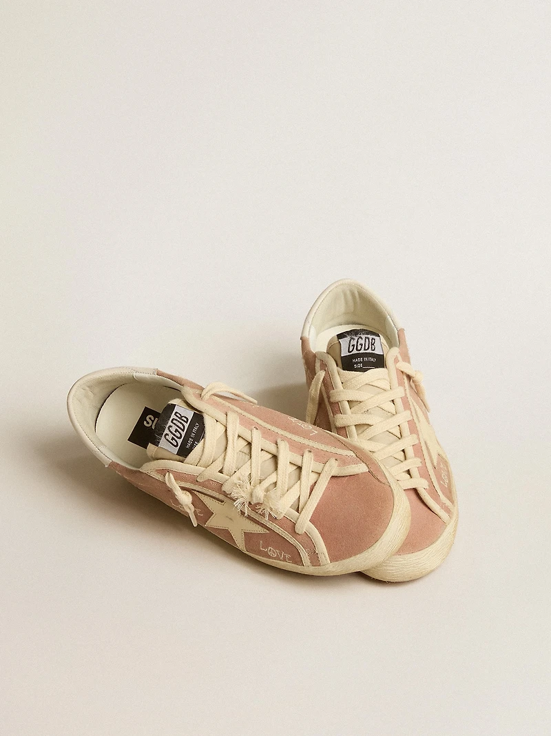 Women's Super-Star powder-pink suede with cream leather star