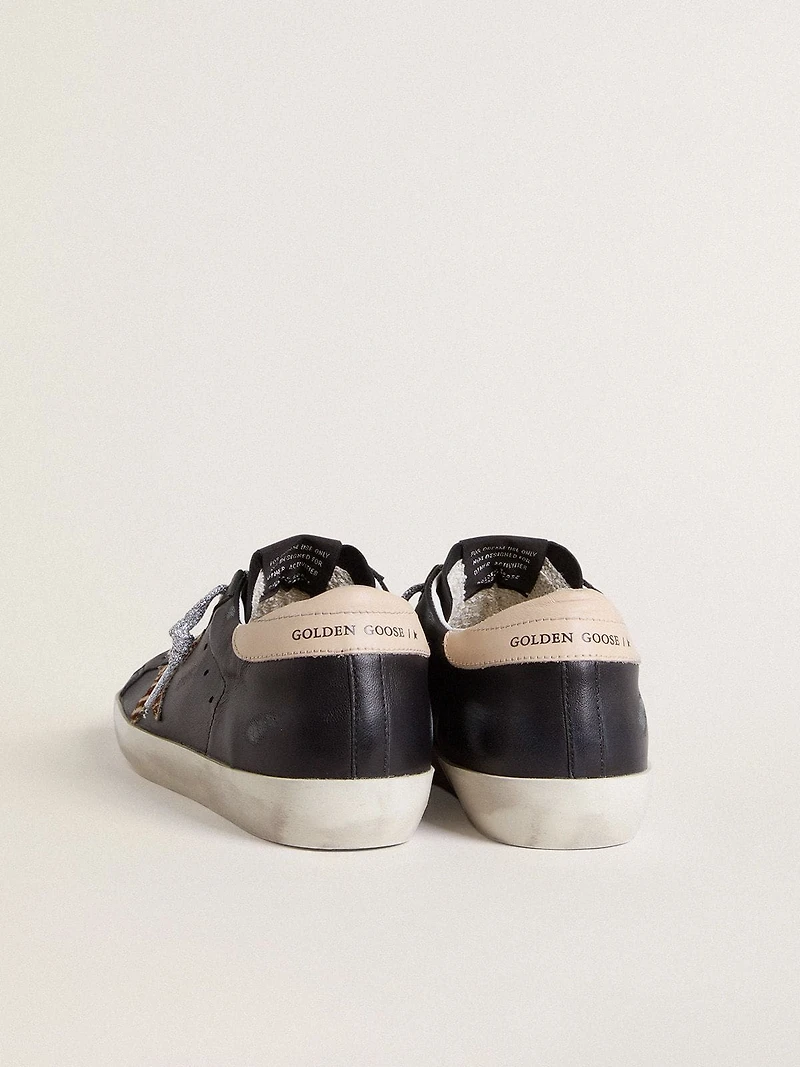 Women’s Super-Star black nappa leather with zebra-print pony skin star and beige heel tab
