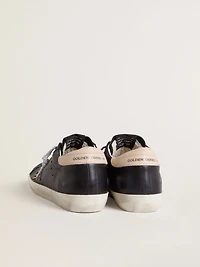 Women’s Super-Star black nappa leather with zebra-print pony skin star and beige heel tab
