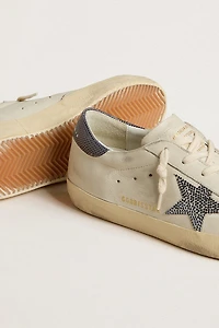 Super-Star LTD with cream-colored leather star Swarovski crystals and blue heel tab lizard print