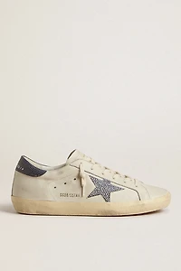 Super-Star LTD with cream-colored leather star Swarovski crystals and blue heel tab lizard print