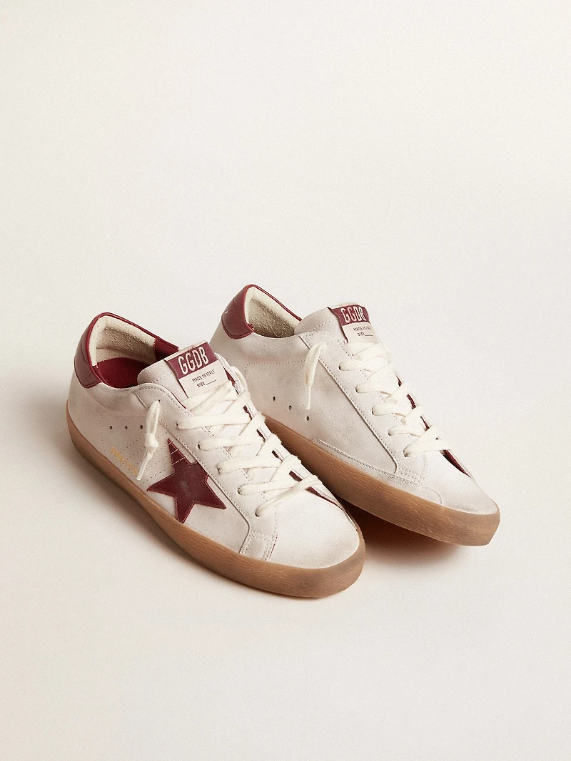 Super-Star white suede with burgundy leather star and heel tab