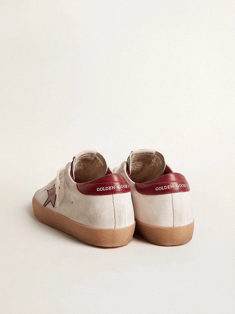 Super-Star white suede with burgundy leather star and heel tab