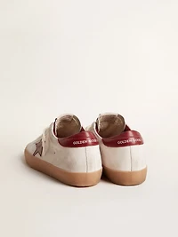 Super-Star white suede with burgundy leather star and heel tab