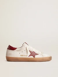 Super-Star white suede with burgundy leather star and heel tab