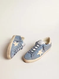 Super-Star light blue suede with beige leather star and heel tab