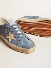 Super-Star light blue suede with beige leather star and heel tab