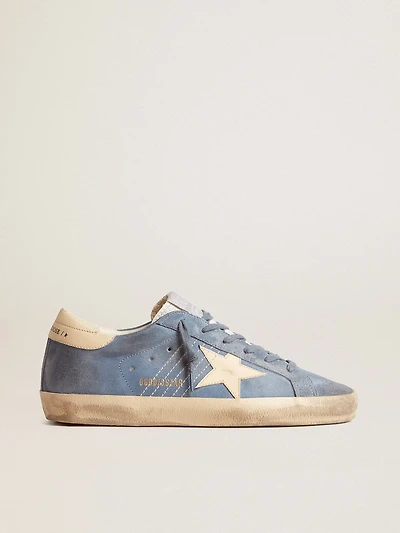 Super-Star light blue suede with beige leather star and heel tab