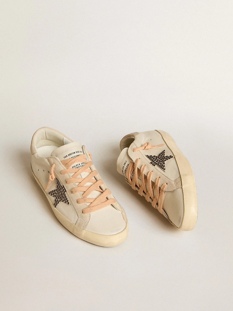 Super-Star LTD leather with beige suede star Swarovski studs