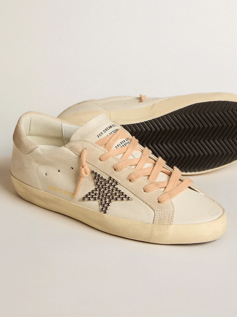 Super-Star LTD leather with beige suede star Swarovski studs
