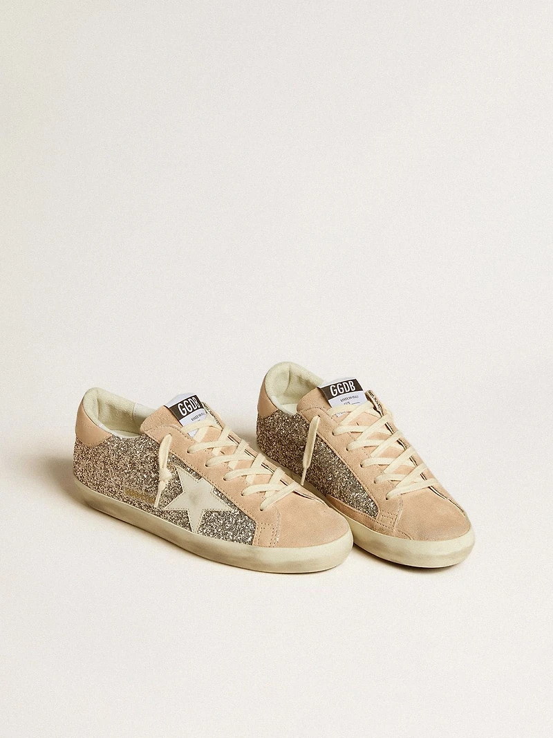 Women’s Super-Star silver glitter with leather star and heel tab