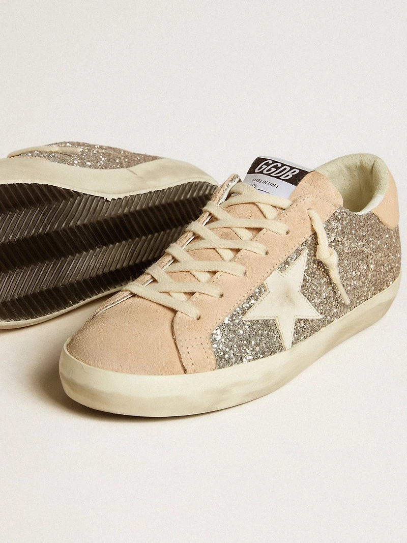 Women’s Super-Star silver glitter with leather star and heel tab