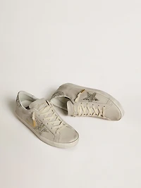 Women's Super-Star LTD ivory nappa leather with platinum glitter star and heel tab