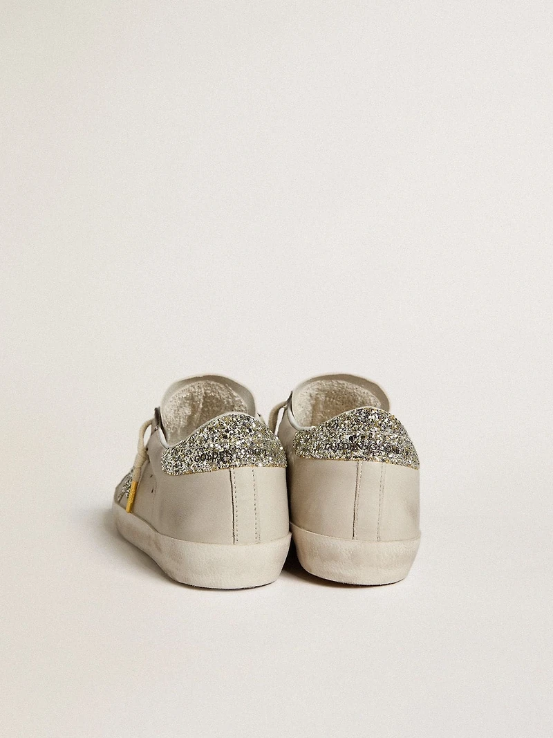 Women's Super-Star LTD ivory nappa leather with platinum glitter star and heel tab