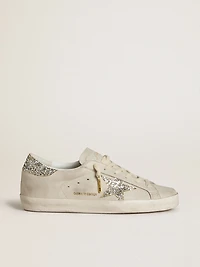 Women's Super-Star LTD ivory nappa leather with platinum glitter star and heel tab