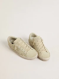 Women’s Super-Star beige suede with pearls and Swarovski crystals