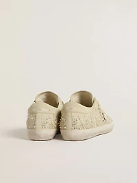Women’s Super-Star beige suede with pearls and Swarovski crystals