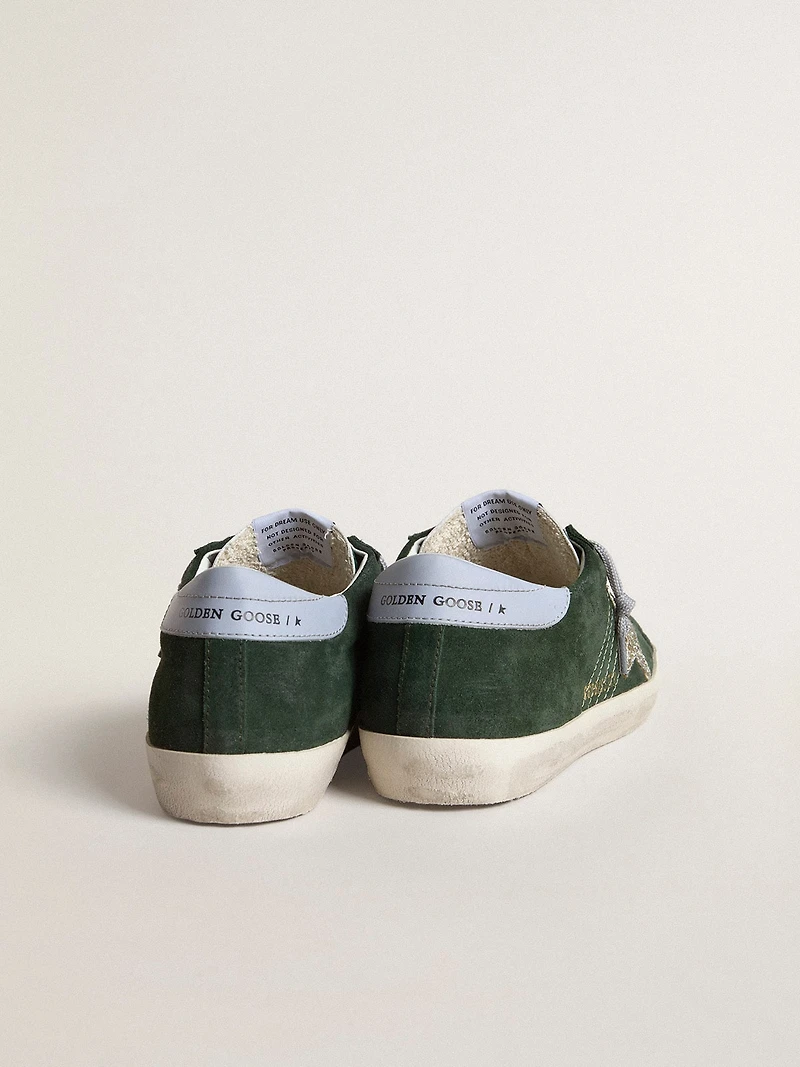 Women's Super-Star green suede, silver glitter star and leather heel tab
