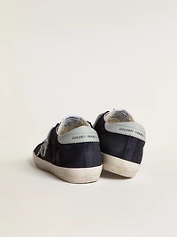 Women’s Super-Star blue suede with silver glitter star and leather heel tab