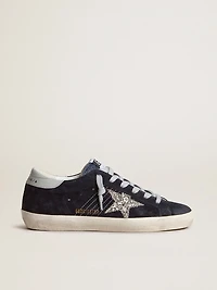 Women’s Super-Star blue suede with silver glitter star and leather heel tab