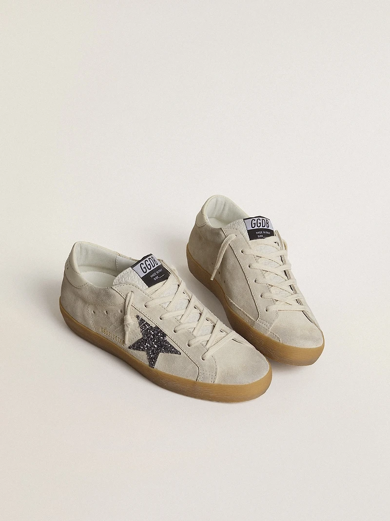 Women's Super-Star ice-gray suede with silver glitter star and leather heel tab