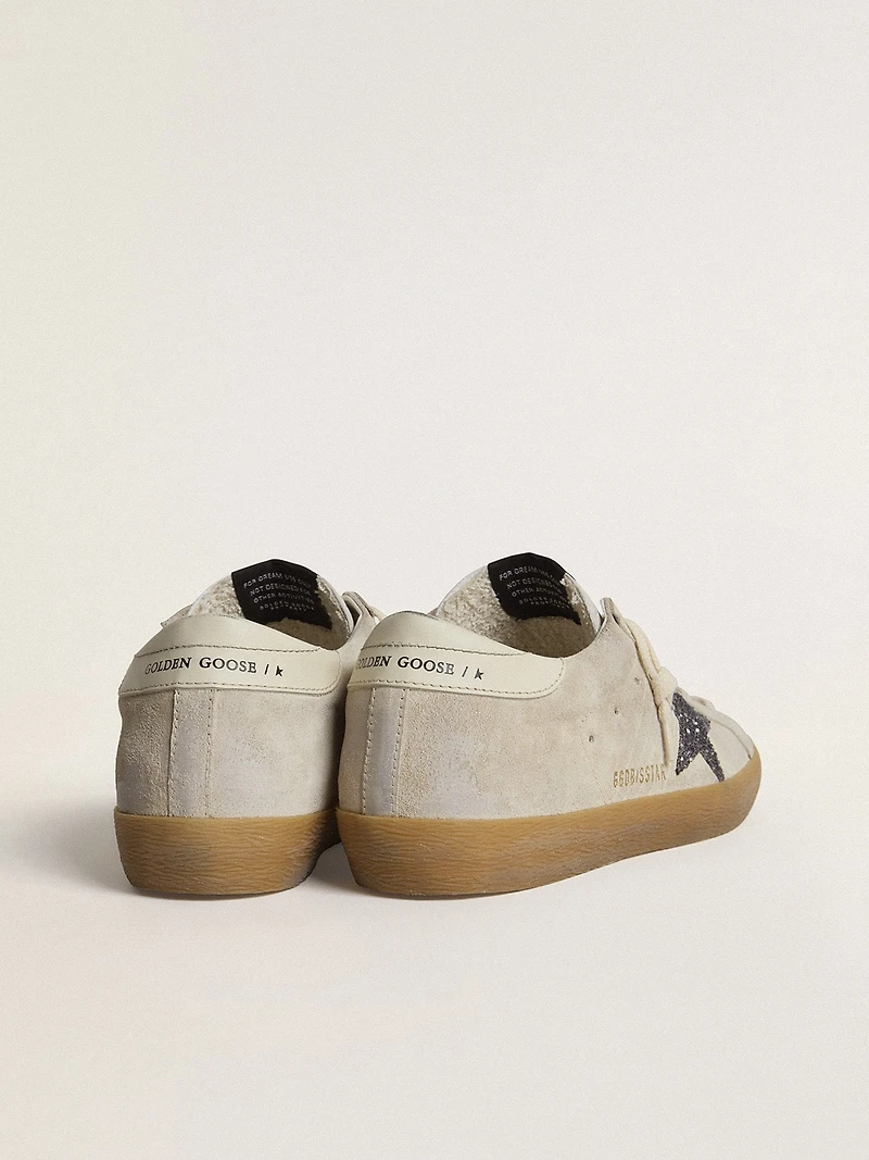 Women's Super-Star ice-gray suede with silver glitter star and leather heel tab