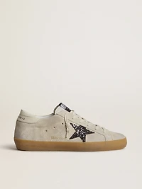 Women's Super-Star ice-gray suede with silver glitter star and leather heel tab