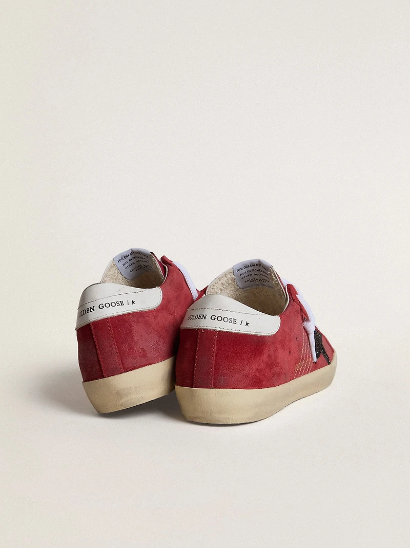 Women’s Super-Star red suede with glitter star and white heel tab