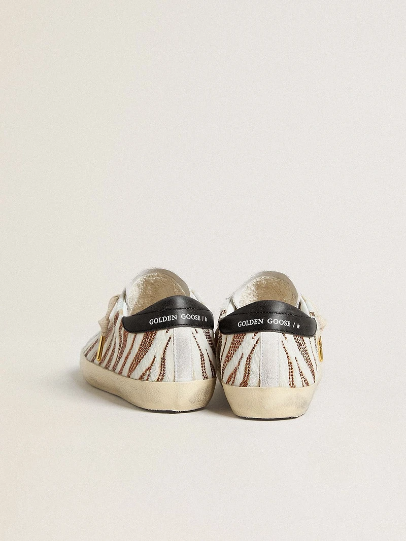 Women’s Super-Star LTD white pony skin with brown glitter and suede star